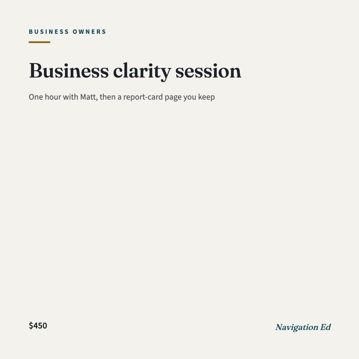 Business clarity session and report-card page